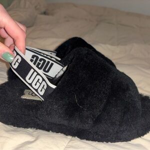 UGG Black Fluffy Slippers